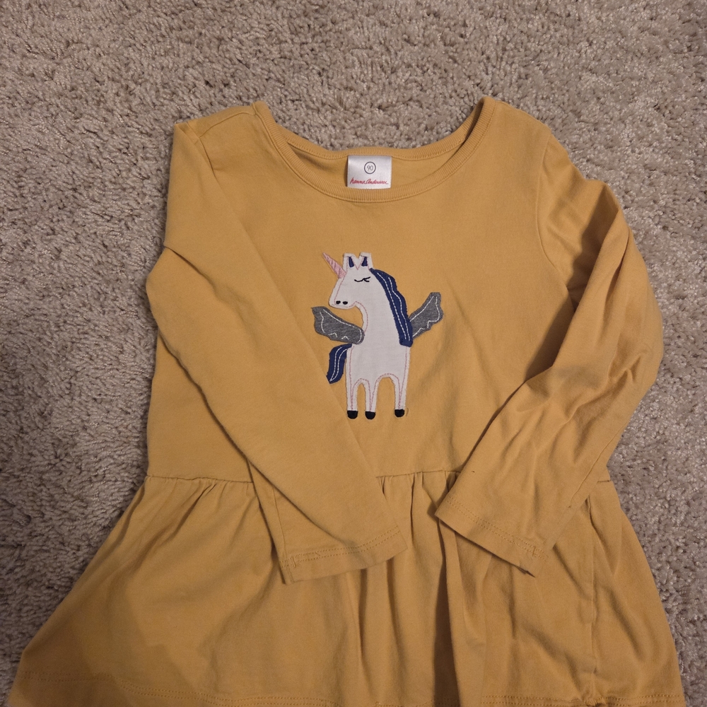 Hanna Andersson Mustard Long Sleeve Unicorn Tee